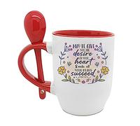 May He Give You The Desires of Your Heart Bible Verse/Quote Faith in God Present for Men/Women, Thanks Giving, Birthday Present Novelty Cup, Unique Inside Coloured with Spoon Ceramic Mug. (Red)