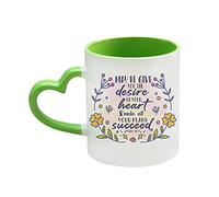 May He Give You The Desires of Your Heart Bible Verse/Quote Faith in God Present for Men/Women, Thanks Giving, Birthday Present Novelty Cup, Unique Heart Handle Ceramic Mug. (Green)