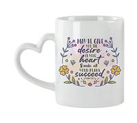 May He Give You The Desires of Your Heart Bible Verse/Quote Faith in God Present for Men/Women, Thanks Giving, Birthday Present Novelty Cup, Unique Heart Handle Ceramic Mug. (White)