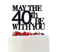 May The 40th Be With You Cake Topper - Funny 40th Birthday Cake Topper - Hello 40, Cheers to 40 Years, Happy 40th Birthday Party Decorations, Black Glitter