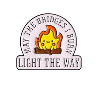 May the Bridges I Burn Light the Way Enamel Lapel Pin - Funny Dark Humor Quote with Cute Campfire Character Hard Enamel Brooch Badge for Jackets, Backpacks, Hats and Lanyards - 2.6cm x 3cm