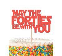 May The Forties Be With You Cake Topper - Glitter Red 40th Birthday Cake Decorations, 40th Wedding Anniversary Cake Pick (Red)