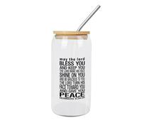 May The Lord Bless You and Keep You Glass Tumbler,Motivational Saying Glass Cups with Lids and Straws, Funny Coffee Cups, 16oz Coffee Tumbler, Frosted and Clear Glasses Tumbler