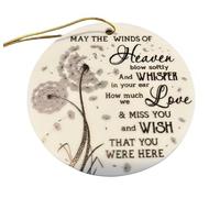 May the Winds of Heaven memorial hanging bauble plaque/sign, a heartfelt tribute to cherished memories. An elegant ornament featuring a dandelion and its seeds, symbolising love and remembrance.