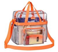MAY TREE Clear Bag for Stadium Events 12×6×12 Clear Tote Lunch Bag with Reinforced Straps for Work, Sporting Events and Gym, Orange, L