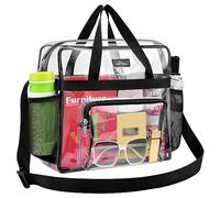 MAY TREE Clear Bag Stadium Approved 12×6×12 for Women, Large Clear Tote Lunch Bag with Reinforced Shoulder Straps for Concert Outfits and Festival - Black