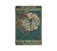 May You Touch Dragonflies And Stars Tin Signs Gifts Retro Funny Metal Sign Vintage Poster Wall Art for Kitchen Garden Bathroom Farm Home Coffee Decor Tin Sign, 8x12 inches