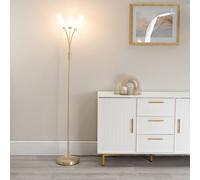 Maya 3 Way Curved Arm Reed Shaded Upright Floor Lamp ValueLights Gold One Size