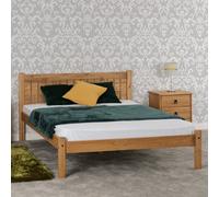 Maya 4FT Small Double Bed Frame Distressed Waxed Pine Solid Wood Slatted Rustic