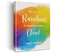Maya Angelou Be a Rainbow in Someone Else's Cloud Quote Canvas Wall Art Inspirational Watercolor Decor Poster Picture Artwork 11.5"x15", Gift for Home Office Decor (Wooden Framed)
