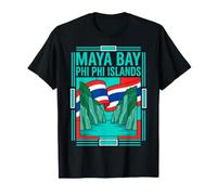 Maya Bay Thailand Flag Phi Phi Islands Cliffs Retro Art T-Shirt