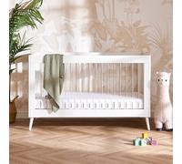 Maya Cot Bed - White with Acrylic Panels - Convertible Baby Cot Bed with 3 Adjustable Mattress Heights - Transforms to Toddler Bed - 140 x 70 cm - Suitable from Birth to 5 Years