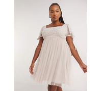 Maya Curve Puff Sleeve Glitter Dress Cream 16