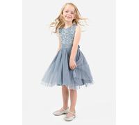 Maya Deluxe Girl's Midi Dress Sequins Embellished Party Tutu Bridesmaids Wedding with Belt Bow, Dusty Blue, 3 Years