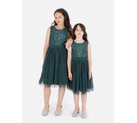 Maya Deluxe Girl's Midi for Girls Sequins Embellished Party Tutu Bridesmaids Wedding With Belt Bow Dress, Emerald Green, 3-4 Years UK
