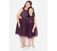 Maya Deluxe Girl's Midi Dress Sequins Embellished Party Tutu Bridesmaids Wedding with Belt Bow, Berry, 3 Years