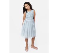 Maya Deluxe Girl's Midi Dress Sequins Embellished Party Tutu Bridesmaids Wedding with Belt Bow, Ice Blue, 3 Years