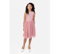 Maya Deluxe Girl's Midi Dress Sequins Embellished Party Tutu Bridesmaids Wedding with Belt Bow, Vintage Rose, 3 Years