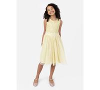 Maya Deluxe Girl's Midi Dress Sequins Embellished Party Tutu Bridesmaids Wedding with Belt Bow, Lemon, 11 Years