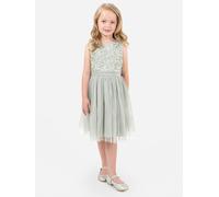 Maya Deluxe Girl's Midi for Girls Sequins Embellished Party Tutu Bridesmaids Wedding With Belt Bow Dress, Green Lily, 5-6 Years UK