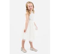 Maya Deluxe Girl's Midi Dress Sequins Embellished Party Tutu Bridesmaids Wedding with Belt Bow, Ivory, 3 Years