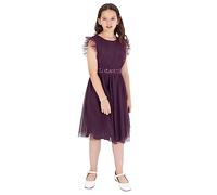 Maya Deluxe Girl's Midi Dress Sequins Embellished Birthday Party Frill Short Sleeves Bridesmaids Wedding, Berry, 9-10 Years