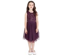 Maya Deluxe Girl's Midi Dress Sequins Embellished Party Tutu Bridesmaids Wedding with Belt Bow, Berry, 7 Years