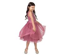 Maya Deluxe Girl's Midi Dress Sequins Embellished Party Tutu Bridesmaids Wedding with Belt Bow, Desert Rose, 9 Years