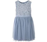 Maya Deluxe Girl's Midi Dress Sequins Embellished Party Tutu Bridesmaids Wedding with Belt Bow, Dusty Blue, 11 Years