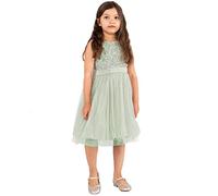 Maya Deluxe Girl's Midi Dress Sequins Embellished Party Tutu Bridesmaids Wedding with Belt Bow, Green Lily, 7 Years