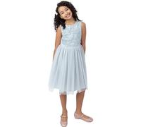 Maya Deluxe Girl's Midi Dress Sequins Embellished Party Tutu Bridesmaids Wedding with Belt Bow, Ice Blue, 7 Years