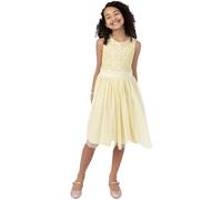 Maya Deluxe Girl's Midi Dress Sequins Embellished Party Tutu Bridesmaids Wedding with Belt Bow, Lemon, 11 Years