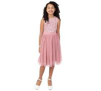 Maya Deluxe Girl's Midi Dress Sequins Embellished Party Tutu Bridesmaids Wedding with Belt Bow, Vintage Rose, 5 Years