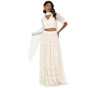 Maya Deluxe Indian Traditional Dress for Women Outfit Lengha Choli Lehenga Saree Skirt and Top Dupatta Coord Set for Wedding Guest Cream with Sequins Size 12