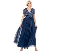 Maya Deluxe Women's Maxi Dress Ladies Bridesmaid V-Neck Ball Gown Short Sleeves Long Elegant Empire Waist Wedding, French Navy, 22