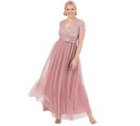 Maya Deluxe Maxi Dress for Women Ladies Braidesmaid V-Neck Ball Gown Short Sleeves Long Elegant Empire Waist with Belt Vintage Rose Size 20