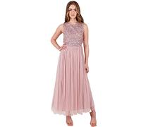 Maya Deluxe Women's Midaxi Dress Ladies Sleeveless Sequins High Empire Waist Tulle Embellished for Wedding Guest Ball Bridesmaid, Frosted Pink, 20