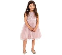 Maya Deluxe Girl's Midi Dress Sequins Embellished Party Tutu Bridesmaids Wedding with Belt Bow, Frosted Pink, 5 Years