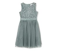 Maya Deluxe Girl's Midi Dress Sequins Embellished Party Tutu Bridesmaids Wedding with Belt Bow, Misty Green, 5 Years