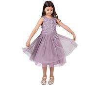 Maya Deluxe Girl's Midi Dress Sequins Embellished Party Tutu Bridesmaids Wedding with Belt Bow, Moody Lilac, 9 Years