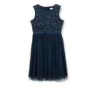 Maya Deluxe Girl's Midi Dress Sequins Embellished Party Tutu Bridesmaids Wedding with Belt Bow, Navy, 7 Years