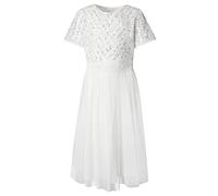 Maya Deluxe Girl's Midi Dress for Wedding with Sequin Embellishment Short Sleeve Prom Birthday Party Bridesmaid, Ivory, 7-8 Years