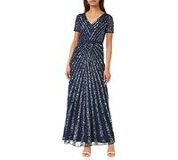 Maya Deluxe Women's Maxi Ladies Embellished Sequin Dress Long Short Sleeve V Neck High Empire Waist A Cut Shiny Prom Wedding Bridesmaid, Navy, 14