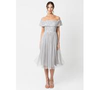 Maya Deluxe Women's Bardot Embellished Midi Dress in Grey | Size: 16 Maya Deluxe Grey 16