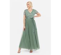 Maya Deluxe Women's Belted Stripe Embellished Maxi Dress in Dark Green | Size: 14 Maya Deluxe Dark Green 14