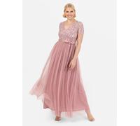 Maya Deluxe Women's Belted Stripe Embellished Maxi Dress in Dusty Pink | Size: 8 Maya Deluxe Dusty Pink 8