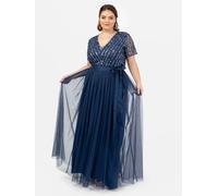 Maya Deluxe Women's Belted Stripe Embellished Maxi Dress in Navy | Size: 14 Maya Deluxe Navy 14