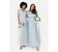 Maya Deluxe Women's Belted Stripe Embellished Maxi Dress in Pale Blue | Size: 16 Maya Deluxe Pale Blue 16