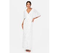 Maya Deluxe Women's Bridal Floral Embellished Cape Sleeve Faux Wrap Maxi Dress in White | Size: 6 Maya Deluxe White 6