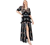 Maya Deluxe Women's Dress for Ladies Maxi Short Sleeve Floral Embellishment Wedding Guest Prom Bridesmaid Elegant Black, 8